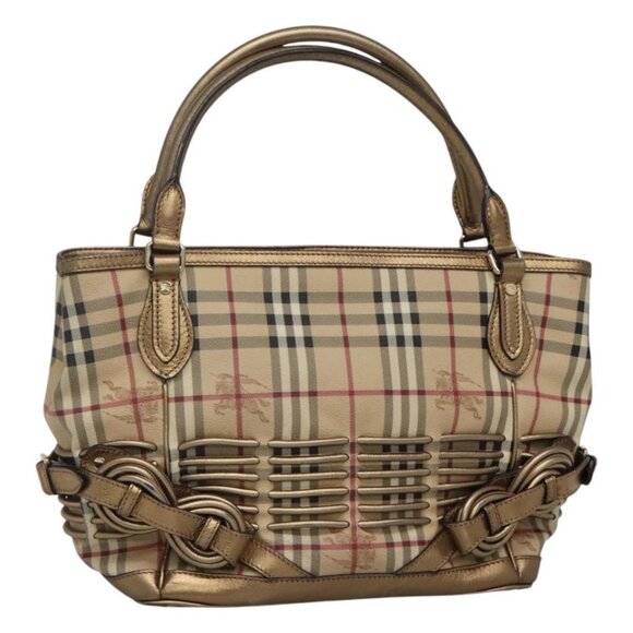 BURBERRY Nova Check Hand Bag PVC Leather Beige gold - Picture 1 of 15